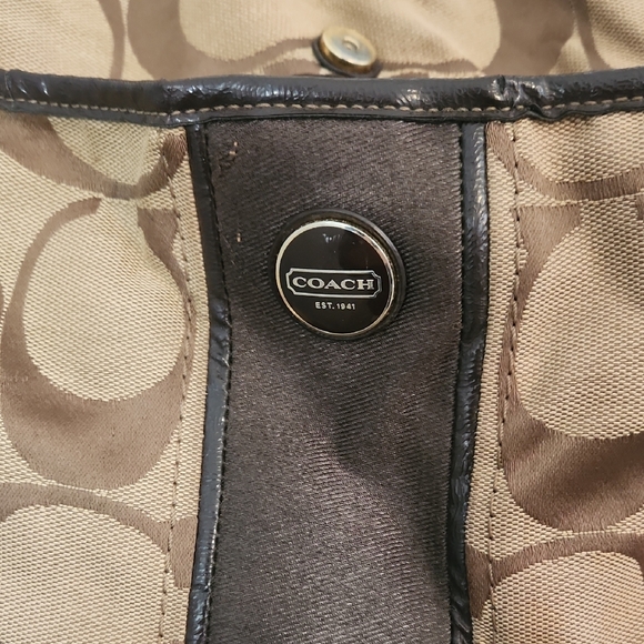 Coach Tan Signature Fold Over Tote - Picture 2 of 12